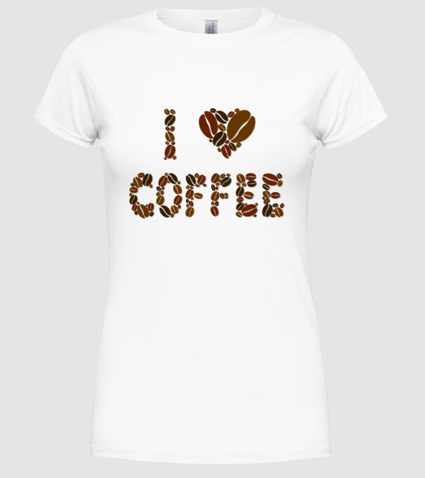 I Love Coffee model alb pe tricou