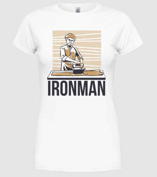 Ironman Om care calcă (montează metal) model alb pe tricou