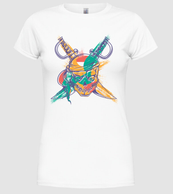 Craniu de pirat model alb pe tricou