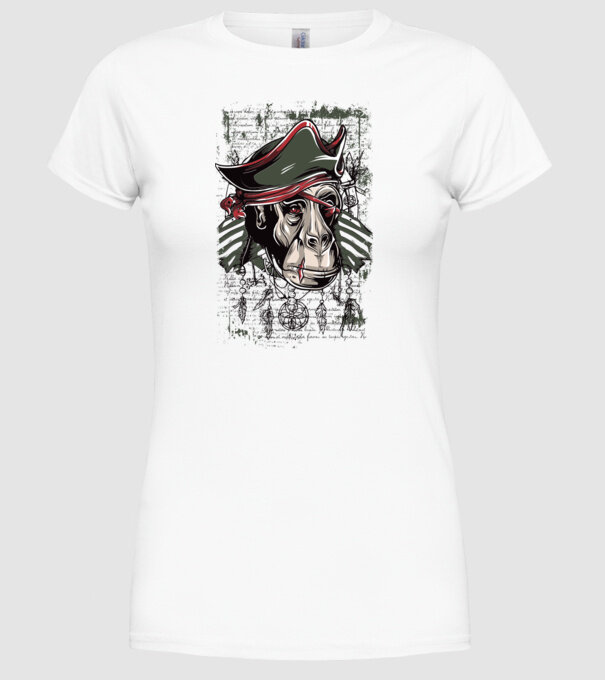 Maimuță Pirat model alb pe tricou