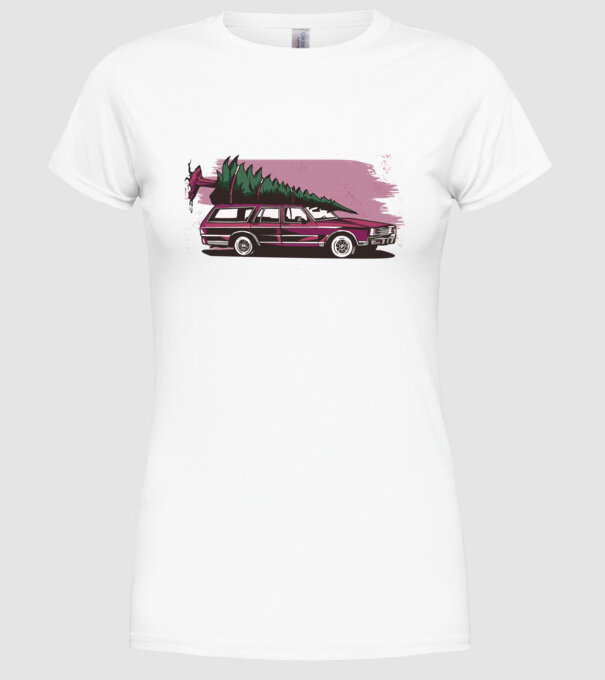 Pom de Crăciun cu mașină Retro tricou model alb pe tricou