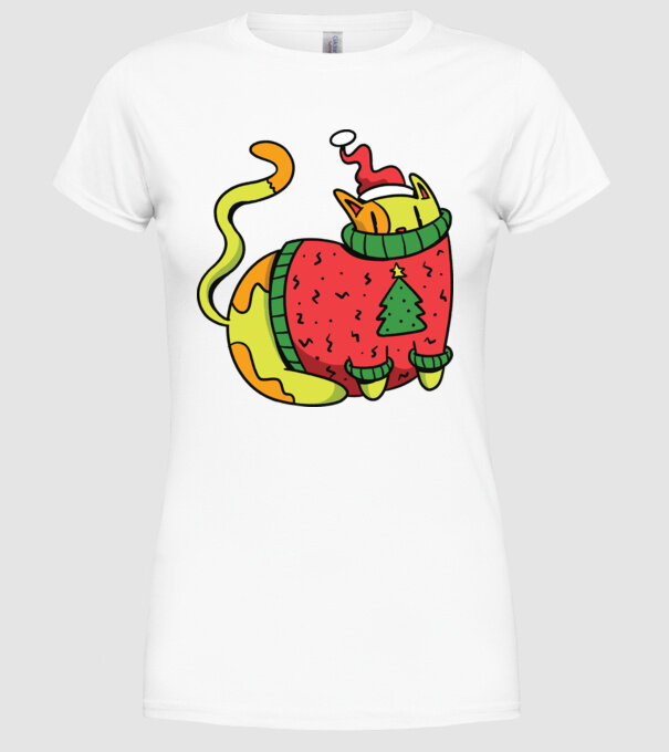 Pisică de Crăciun model alb pe tricou