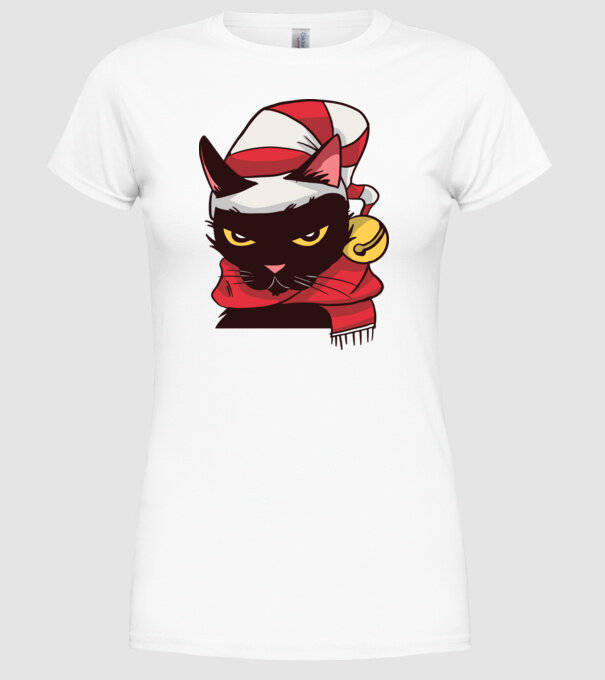 Pisică de Crăciun model alb pe tricou