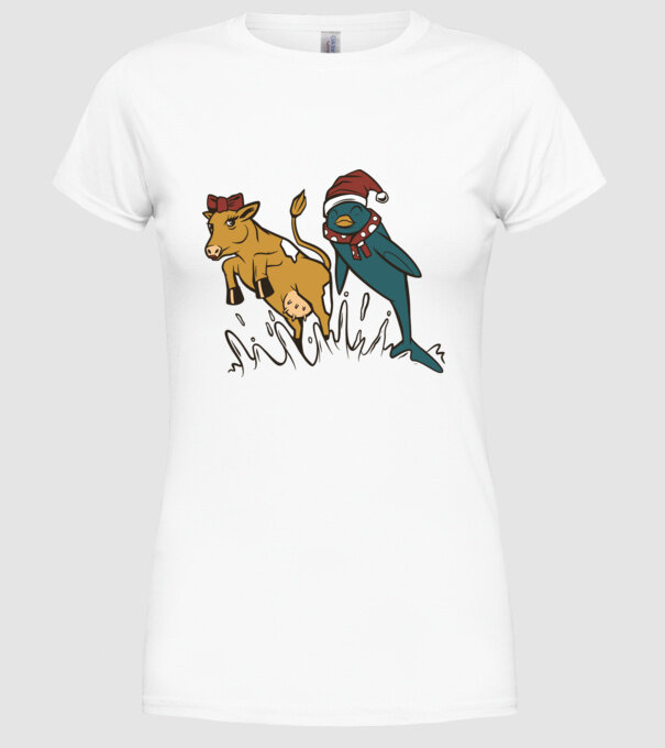 Delfin și Vacă de Crăciun model alb pe tricou