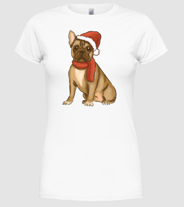 Bulldog francez de Crăciun model alb pe tricou
