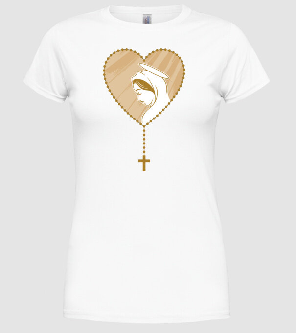 Cruce rozariu catolic model alb pe tricou