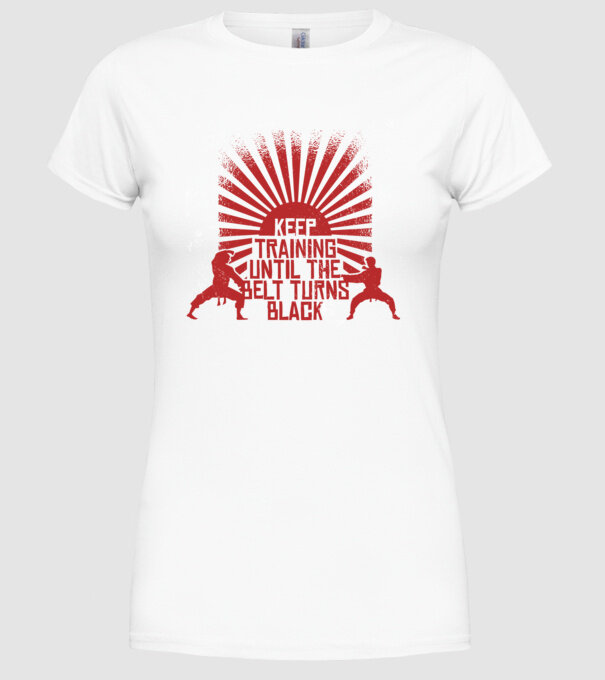 Keep Training until the Belt turns black model alb pe tricou