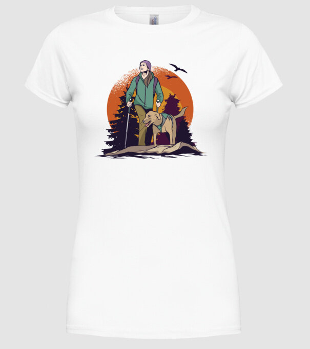 Excursie cu câine model alb pe tricou