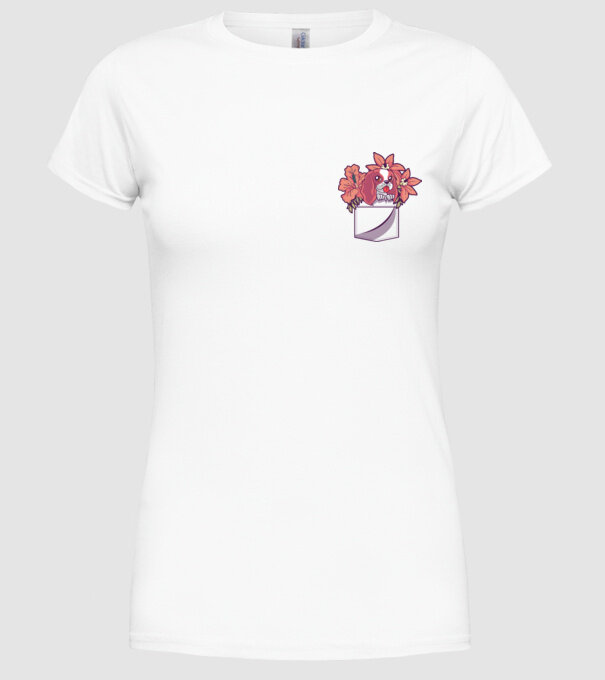 Cățeluș în buzunar model alb pe tricou