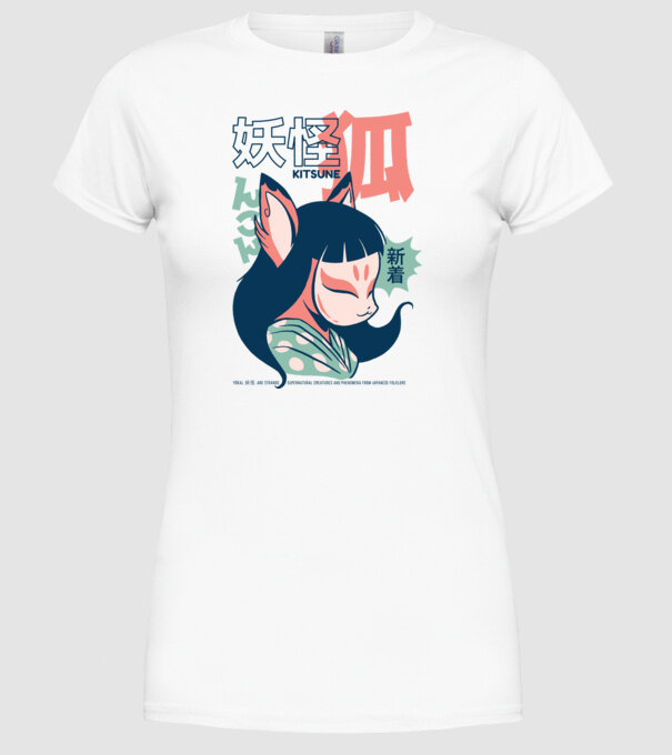 Kitsune Yokai Anime model alb pe tricou