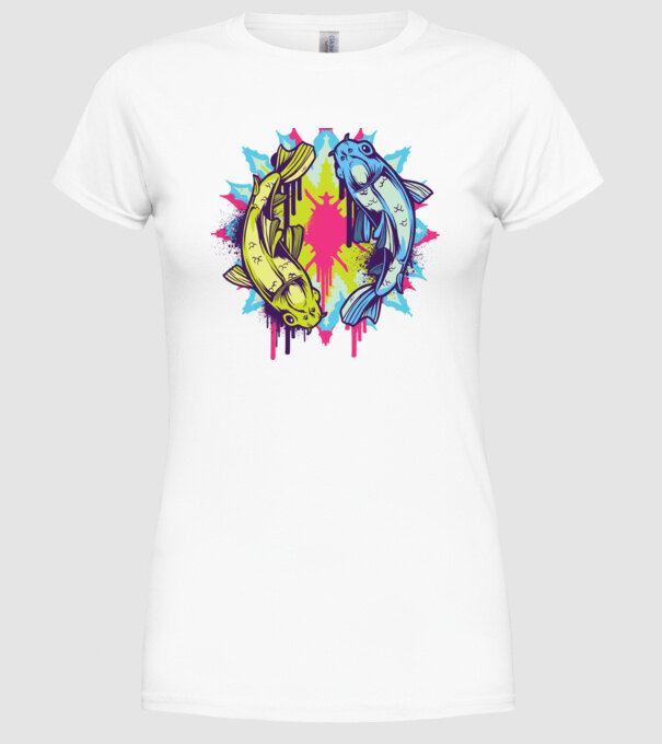 Crap Koi Colorat model alb pe tricou