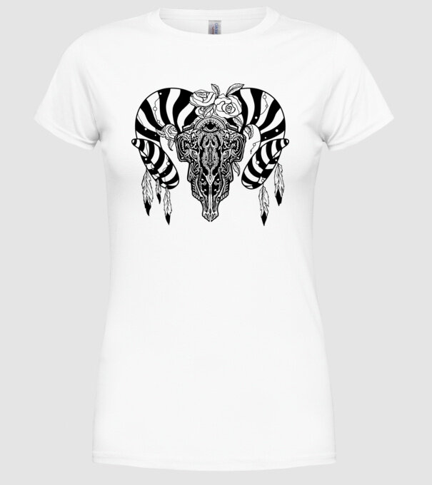 Craniu Tribal model alb pe tricou