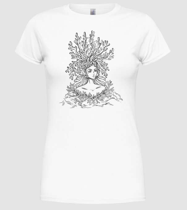 Cap de femeie Coral model alb pe tricou