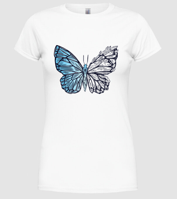 Fluture cristal model alb pe tricou