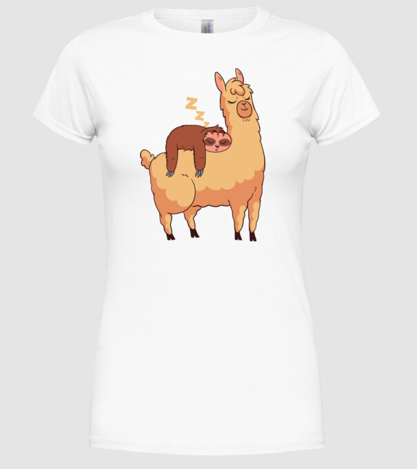 Leneș dormind pe Llama model alb pe tricou