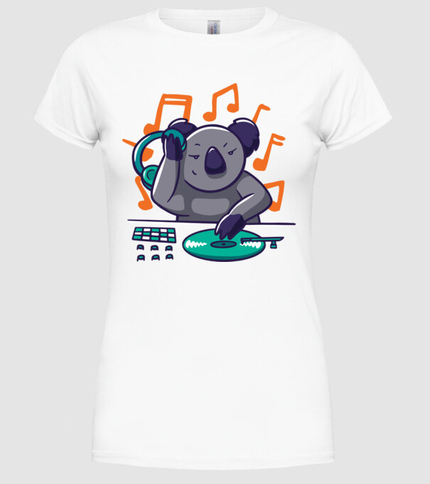 Koala DJ model alb pe tricou