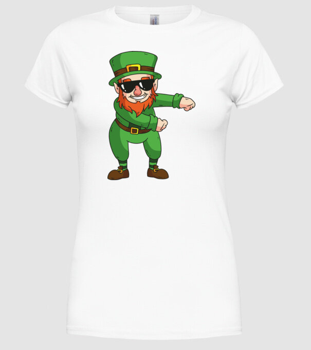 Leprechaun Floss DAB model alb pe tricou