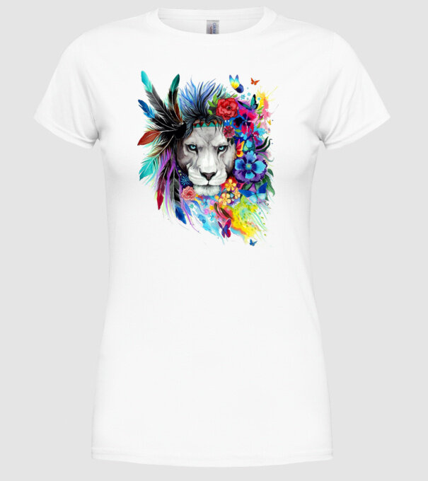 lion color jungle model alb pe tricou