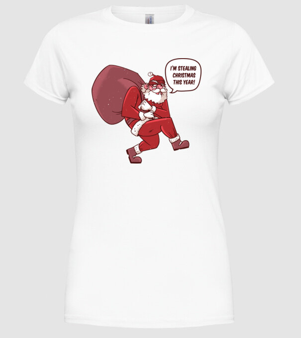 Moș Crăciun strecurându-se model alb pe tricou