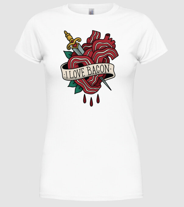Love Bacon Tatuaj model alb pe tricou