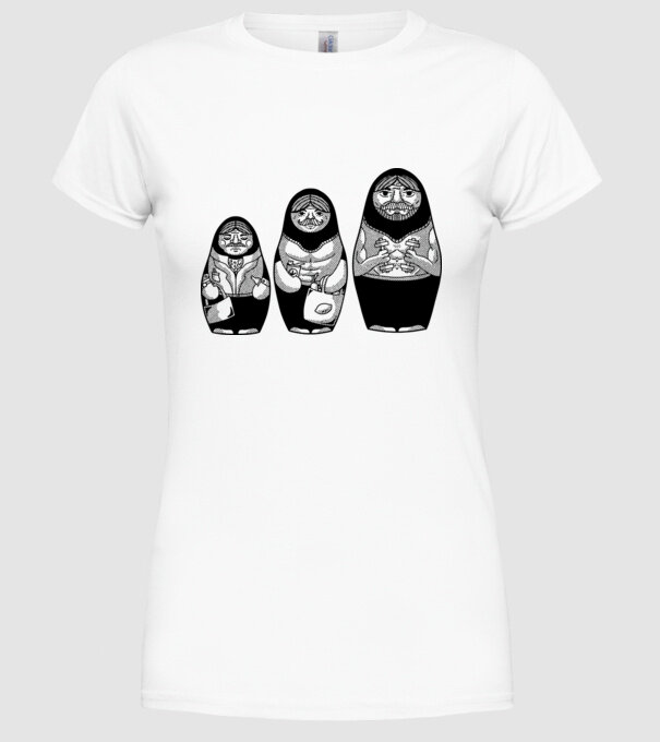 Păpuși Mamushka model alb pe tricou