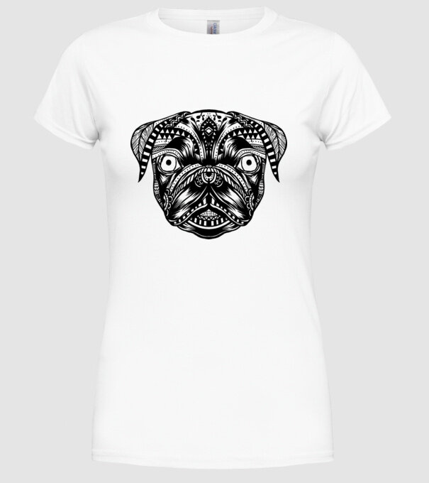 Mandala Cap Mops model alb pe tricou