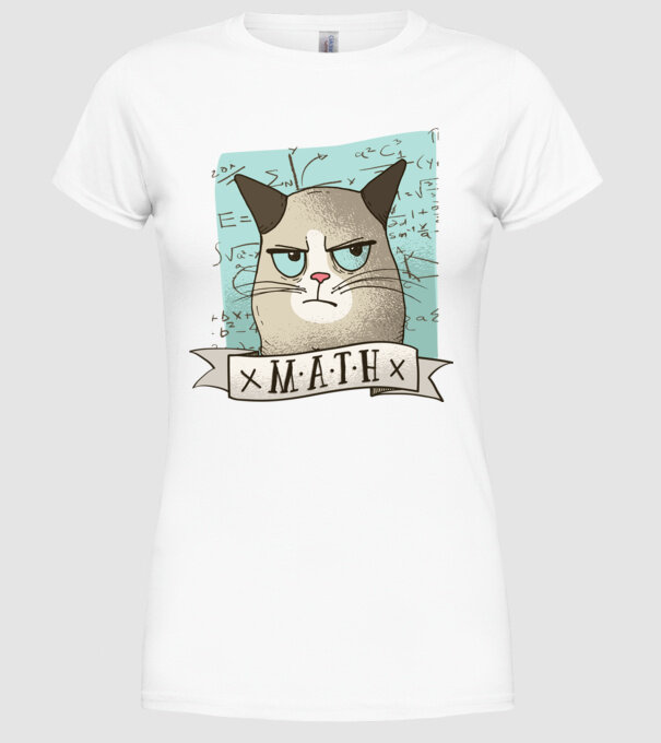 Pisică Matematică model alb pe tricou