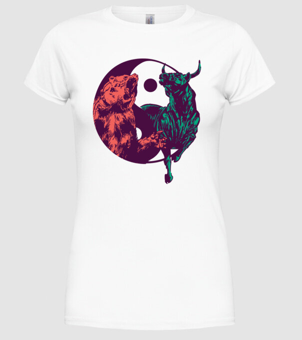 Medve Bika Yin Yang model alb pe tricou