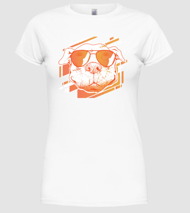 Pitbull Cool în ochelari de soare model alb pe tricou