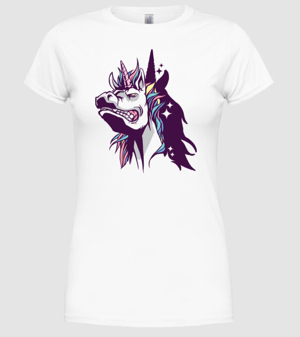Unicorn supărat model alb pe tricou