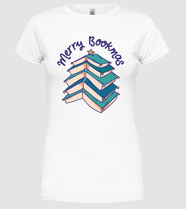 Merry Bookmas Crăciun cu cărți model alb pe tricou