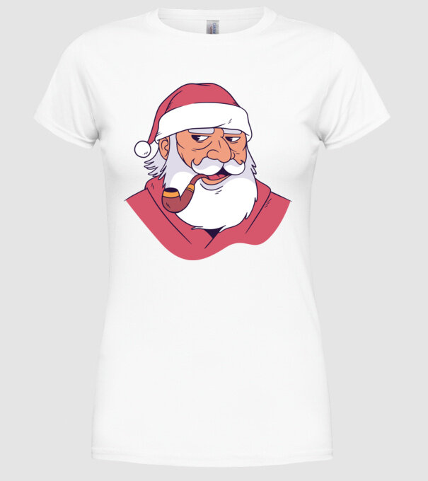 Moș Crăciun pipă model alb pe tricou