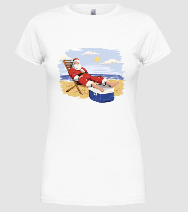 Moș Crăciun În vacanță model alb pe tricou
