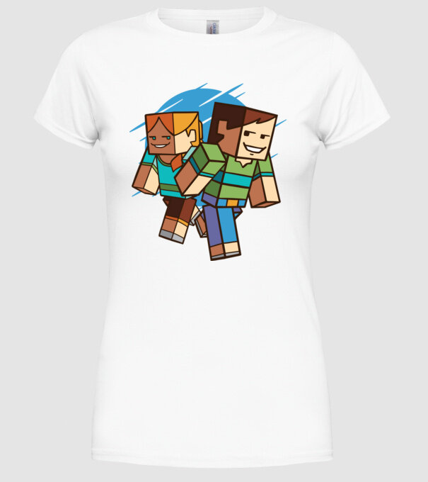 Caractere Minecraft model alb pe tricou