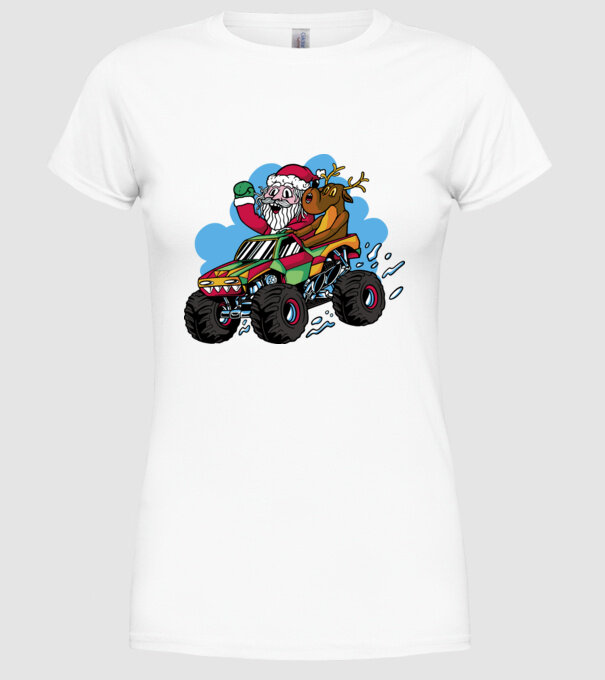 Monster Truck Moș Crăciun model alb pe tricou