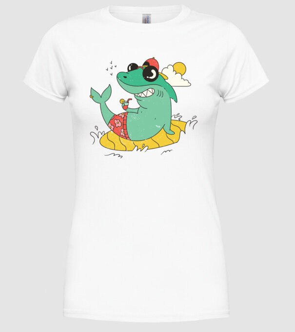 Rechin la plajă model alb pe tricou
