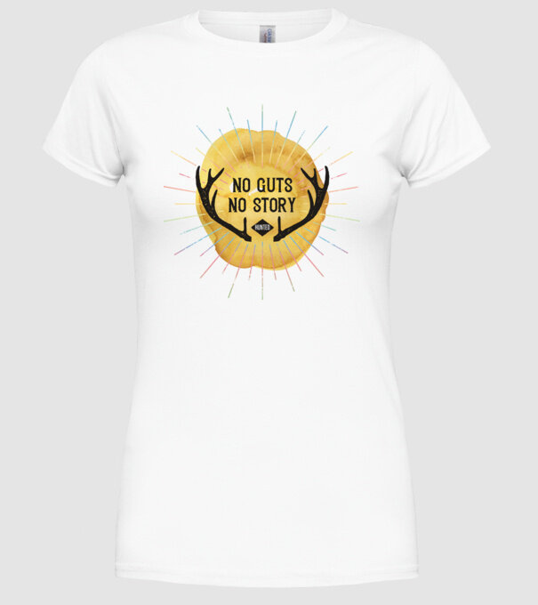 No guts no stories model alb pe tricou