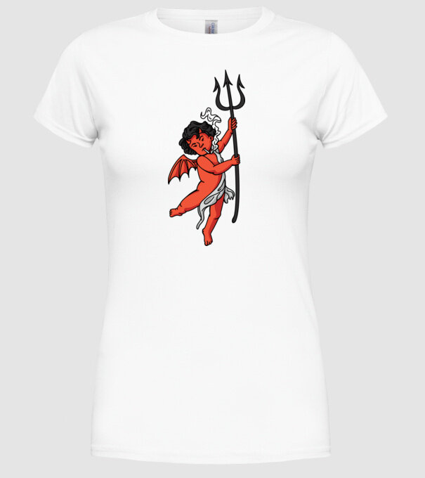 Diavol cu Țigaretă model alb pe tricou