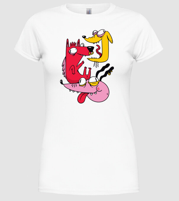Câini nebuni model alb pe tricou