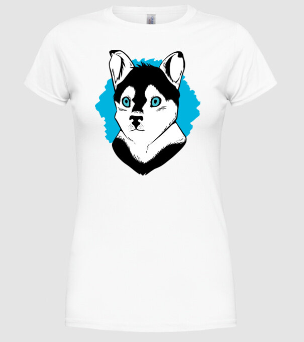 Câine Pomsky model alb pe tricou