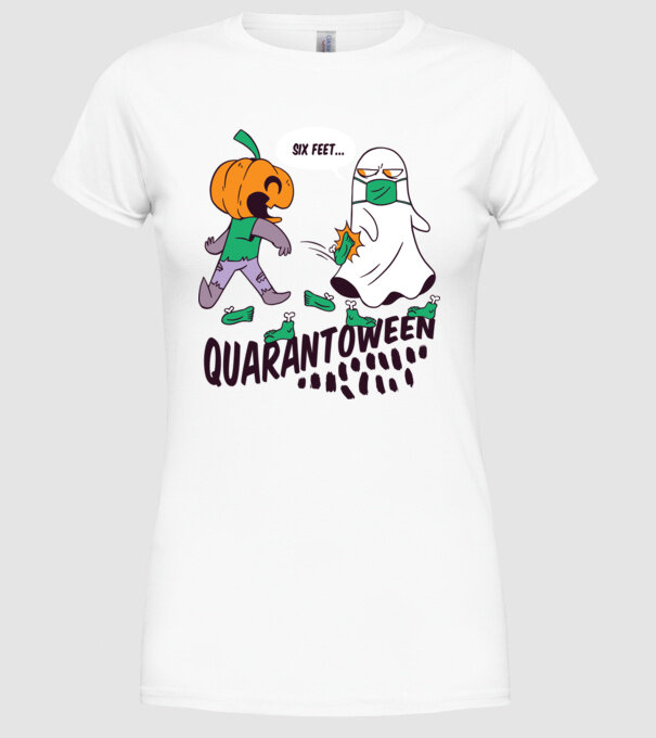 Quarantoween model alb pe tricou