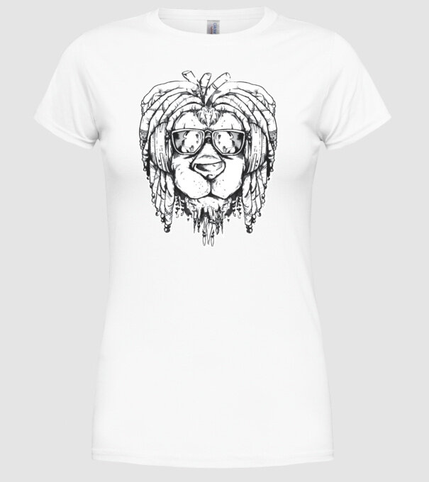 Leu Dreadlock model alb pe tricou