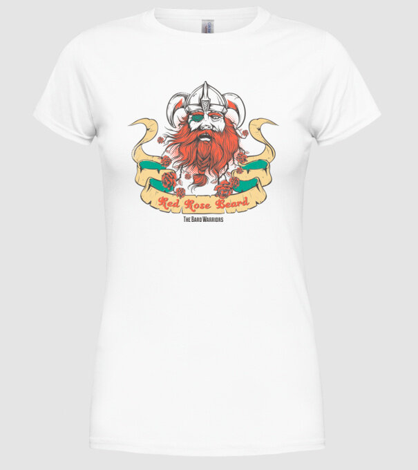 Red Rose Beards - Războinic Barbă model alb pe tricou