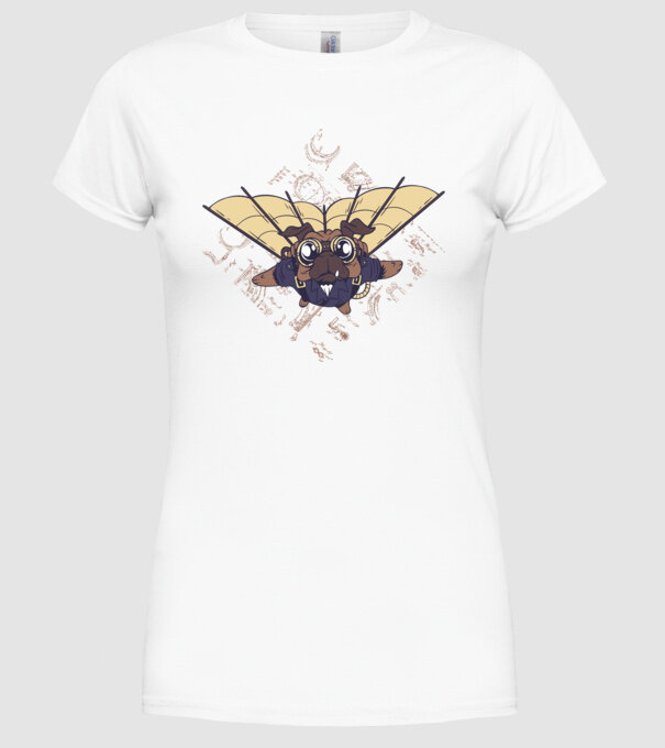Mops Zburător model alb pe tricou