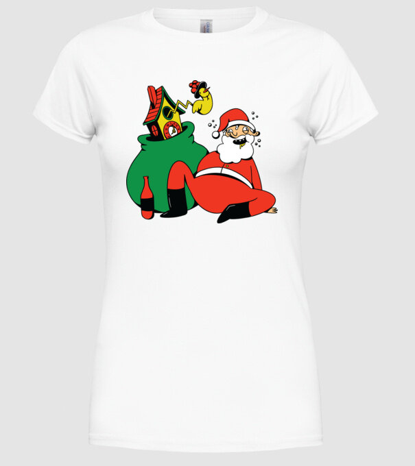 Moș Crăciun beat model alb pe tricou