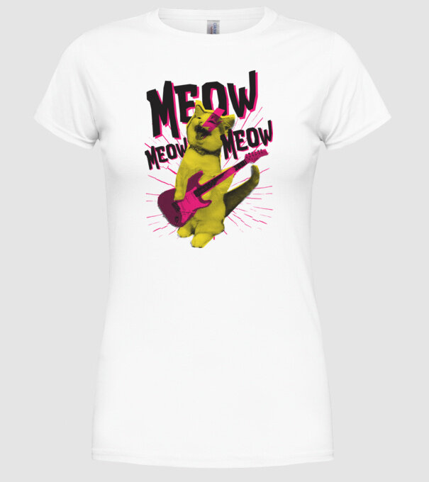 Pisică Rocker Meow model alb pe tricou
