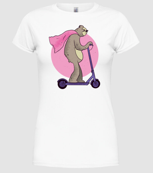 Leneș cu Trotinetă model alb pe tricou