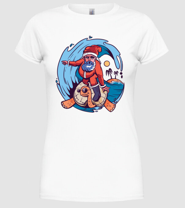 Santa Surf model alb pe tricou