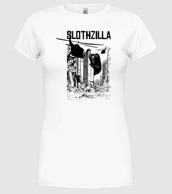 Slothzilla la atac amuzant tricou leneș amuzant model alb pe tricou