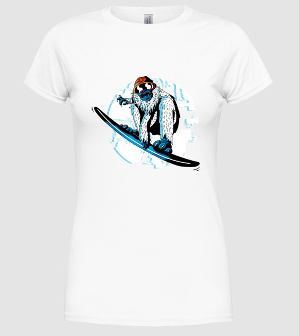 Yeti Snowboarder model alb pe tricou